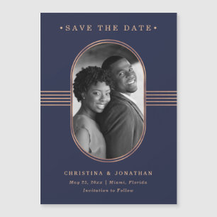 Elegant Frame Navy Rose Gold Photo Save the Date