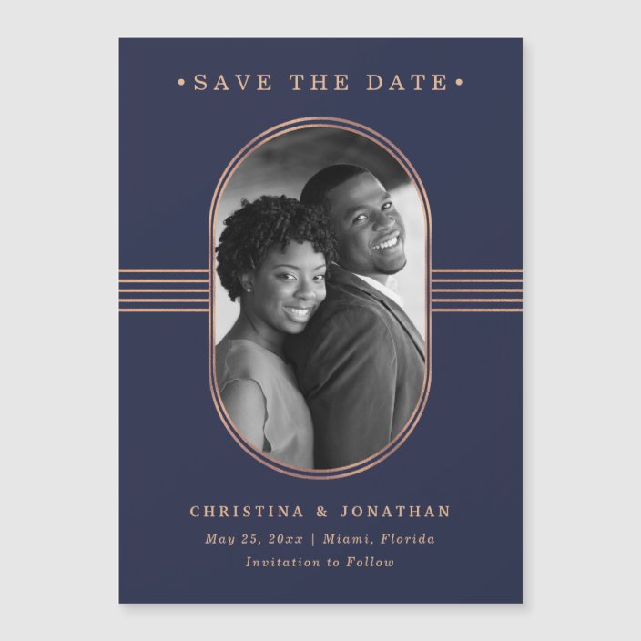 Elegant Frame | Navy Rose Gold Photo Save the Date | Zazzle.com