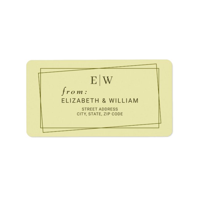 Elegant Frame on Celestial Yellow Monogram Wedding Label (Front)