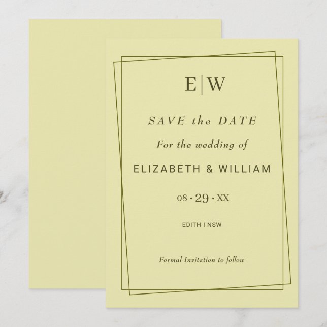 Elegant Frame on Celestial Yellow Monogram Wedding Save The Date (Front/Back)