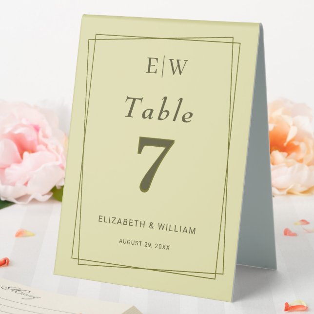Elegant Frame on Celestial Yellow Monogram Wedding Table Tent (In SItu (Wedding))