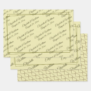 Elegant Frame on Celestial Yellow Monogram Wedding Wrapping Paper Sheets
