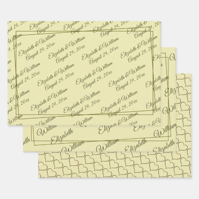 Elegant Frame on Celestial Yellow Monogram Wedding Wrapping Paper Sheets (Set)