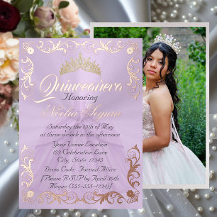 Elegant Frame & Photo on Lavender Quinceanera  Foil Invitation
