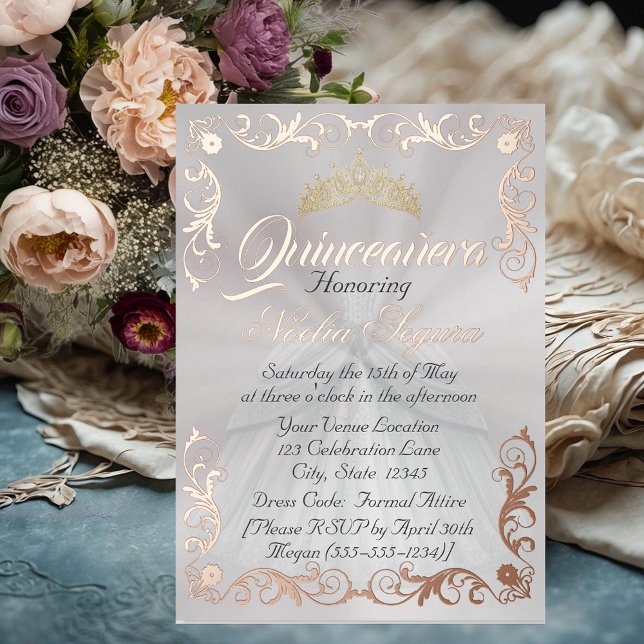 Elegant Frame & Photo on White Quinceanera  Foil Invitation (Creator Uploaded)