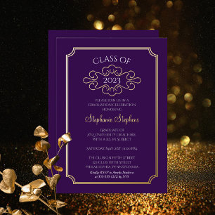 Elegant Frame Purple College Graduation Party Foil Invitation