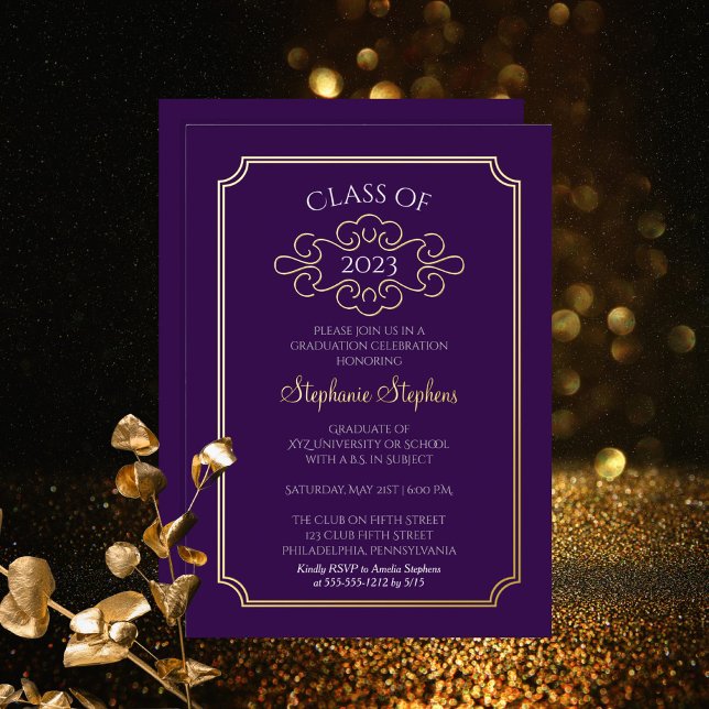 Elegant Frame Purple College Graduation Party Foil Invitation (Creator Uploaded)