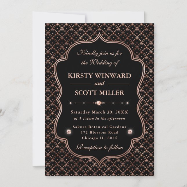 Elegant Frame Rose Gold Art Deco Wedding Invitation (Front)