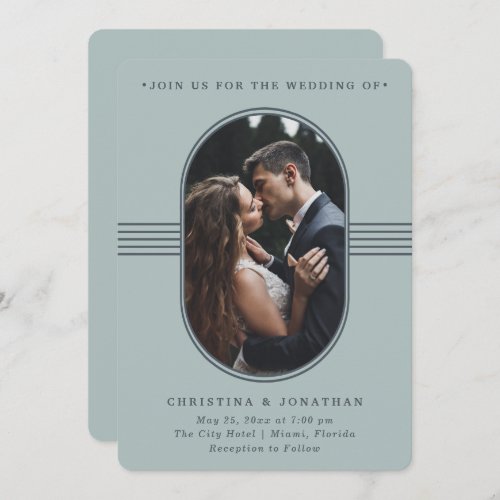 Elegant Frame  Sea Glass and Blue Gray Wedding Invitation