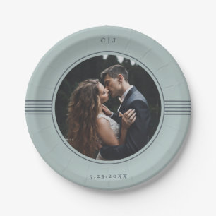 Elegant Frame Sea Glass Photo Wedding Paper Plates