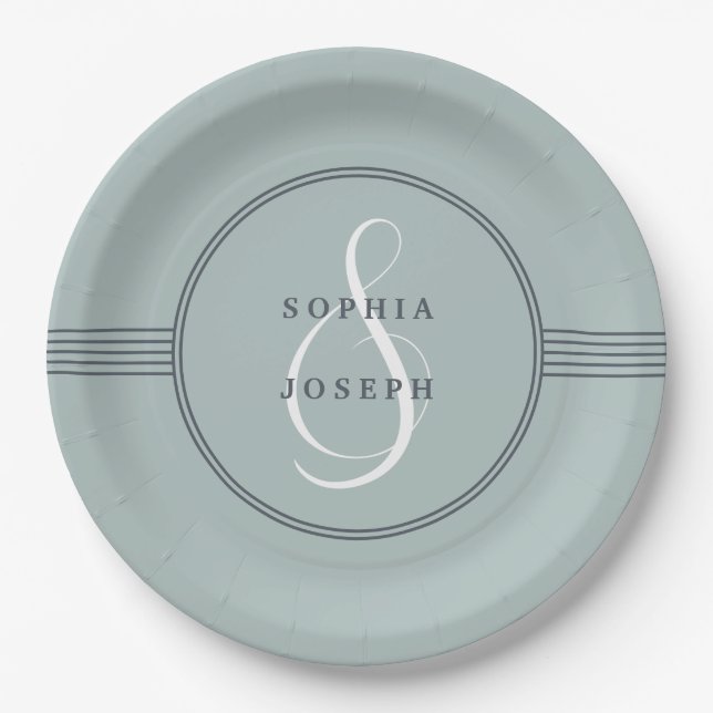 Elegant Frame | Sea Glass Wedding Paper Plates (Front)
