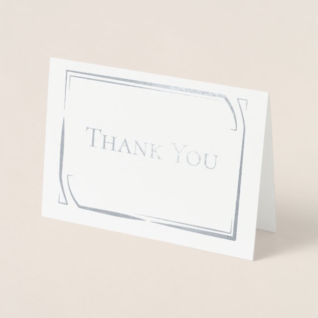 Elegant Frame Silver Thank You Foil Card | Zazzle