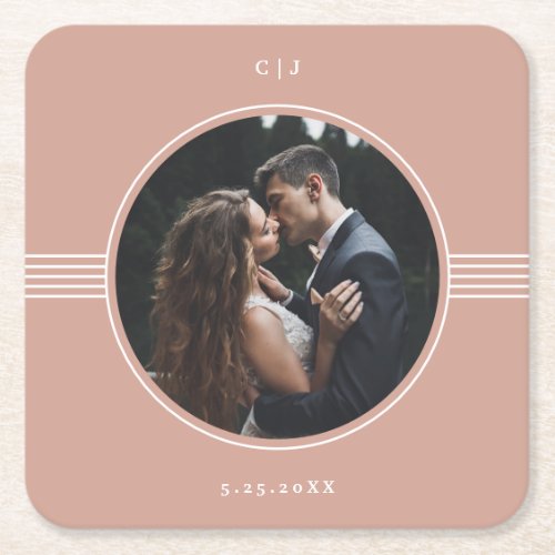 Elegant Frame  Terracotta Photo Wedding Square Paper Coaster