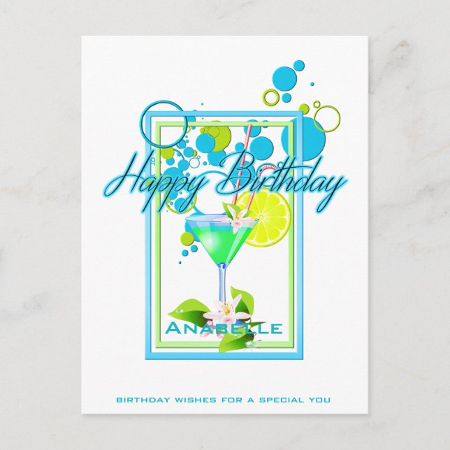 Elegant Frame Vivid Colors Birthday Cocktail Postcard (Front)