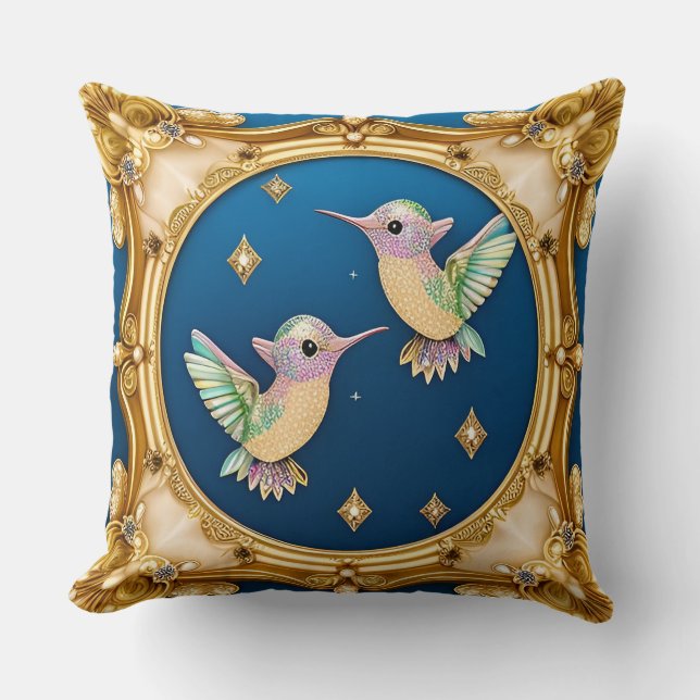Elegant Framed Birds Artwork Throw Pillow (Front)