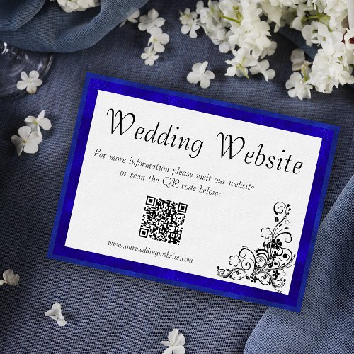Elegant Framed Blue and White Wedding Website Enclosure Card