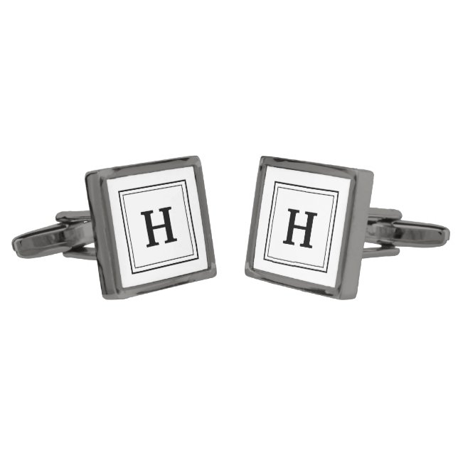 Elegant Framed Initial, Square Gunmetal Cufflinks (Angled)