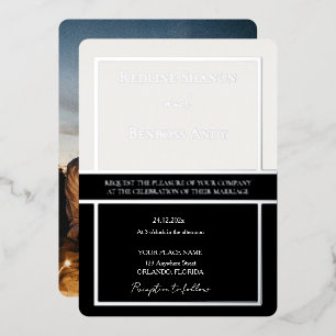 Elegant Framed Ivory & Black Design Silver Foil Invitation
