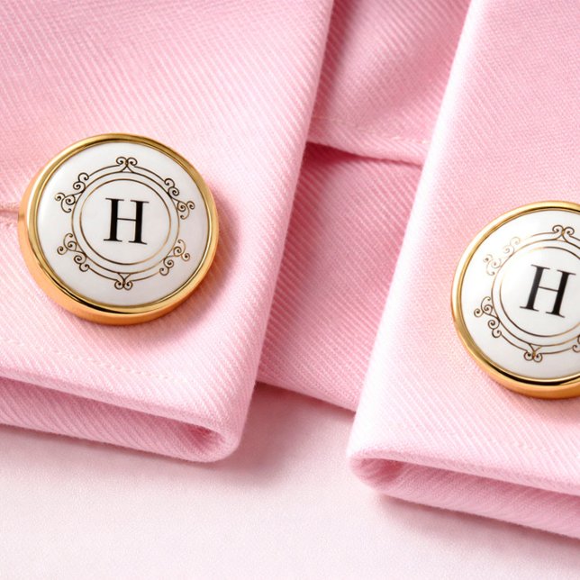 Elegant Framed Monogram Cufflinks (Elegant monogram cufflinks with a refined ornamental frame. Enter your initial (A–Z) to customize.)