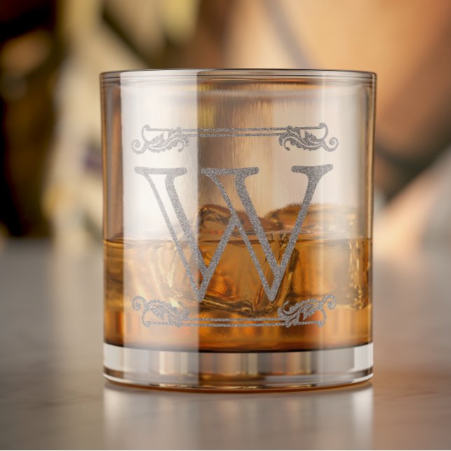 Elegant Framed Monogram Initial Rocks Glass (Elegant Scrollwork Framed Monogram Initial Rocks Glass)