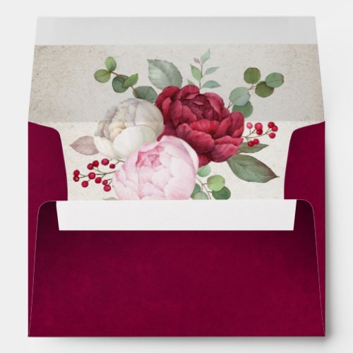 Elegant Framed Peony Bouquet Aged Paper Envelope