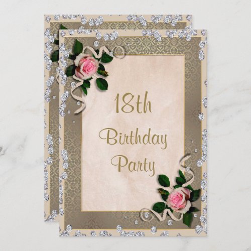 Elegant Framed Pink Roses 18th Birthday Invitation