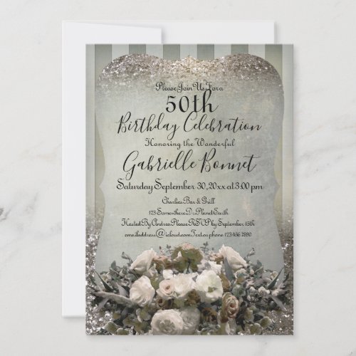 Elegant Frech Vintage Striped Floral Champagne Invitation