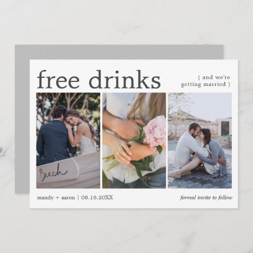 Elegant Free Drinks Three Photo Wedding Save The Date