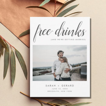 Elegant Free Drinks Wedding Photo Save The Date Announcement Postcard by stylelily at Zazzle