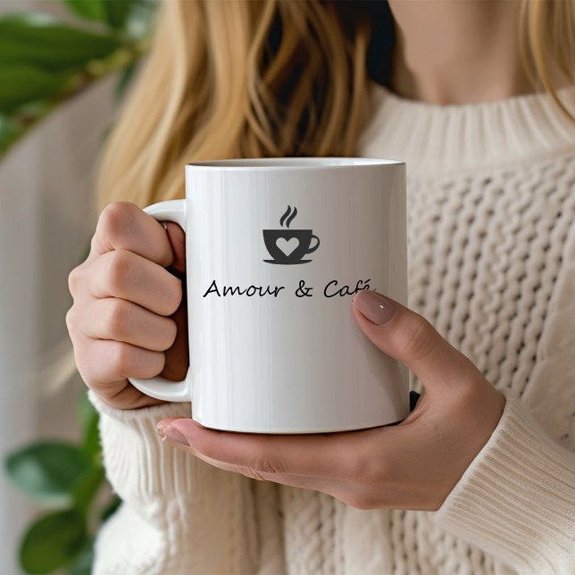 Elegant French Amour & Café (Love & Coffee) Coffee Mug (Amour & cafe. Elegant french design for coffee lovers.)
