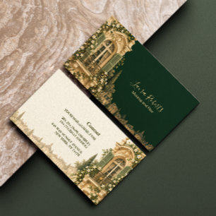 Elegant French Architecture Forest Green Business Card