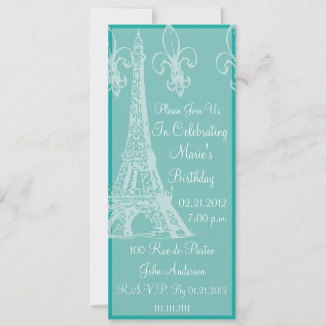 Elegant French Birthday Celebration Party Invitation (Front)