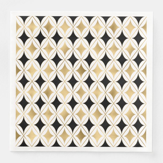 Elegant French Black Gold Classic Glam Paper Dinner Napkins (Front)