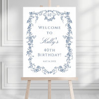 Elegant French Blue 40th Birthday Party Welcome