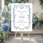 Elegant French Blue 50th Birthday Party Welcome Foam Board<br><div class="desc">Classic French blue floral frame birthday party welcome foam board for any age. For more advanced customization of this design,  please click the DESIGN TOOL BUTTON above!  Matching items are also available.</div>