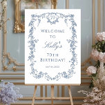 Elegant French Blue 70th Birthday Party Welcome Foam Board<br><div class="desc">Classic French blue floral frame birthday party welcome foam board for any age. For more advanced customization of this design,  please click the DESIGN TOOL BUTTON above!  Matching items are also available.</div>