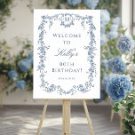 Elegant French Blue 80th Birthday Party Welcome Foam Board<br><div class="desc">Classic French blue floral frame birthday party welcome foam board for any age. For more advanced customization of this design,  please click the DESIGN TOOL BUTTON above!  Matching items are also available.</div>
