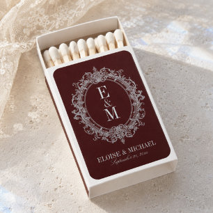 Elegant French Blue and Burgundy Monogram Crest Matchboxes