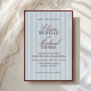 Elegant French Blue and Burgundy Stripe Pattern Invitation