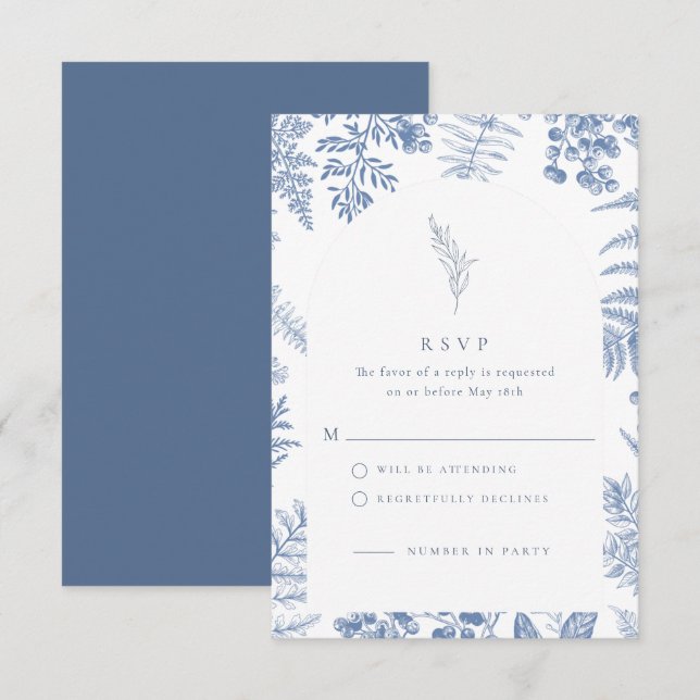 Elegant French Blue Bloom Floral Wedding RSVP Card (Front/Back)