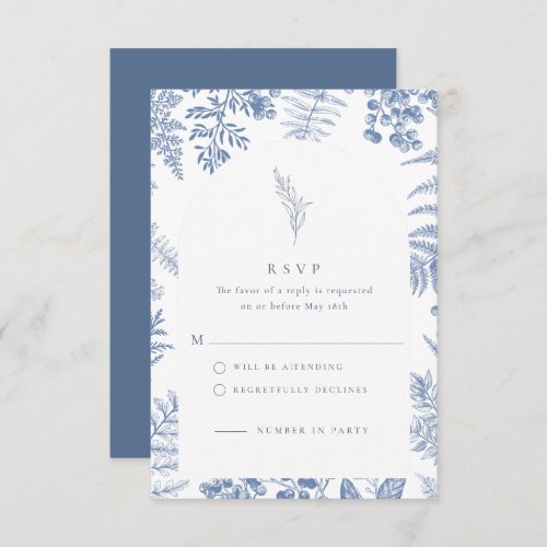 Elegant French Blue Bloom Floral Wedding RSVP Card