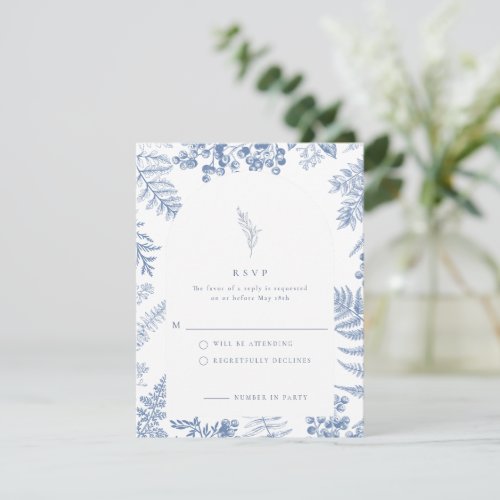 Elegant French Blue Bloom Floral Wedding RSVP Card
