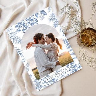 Elegant French Blue Bloom Floral Wedding Save The Date