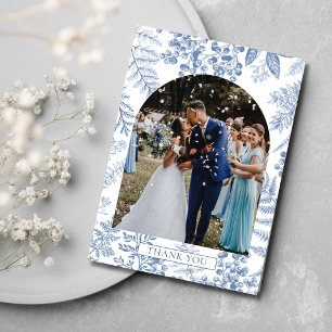 Elegant French Blue Bloom Floral Wedding Thank You Card