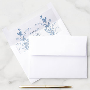 Elegant French Blue Botanical Wedding Envelope Liner