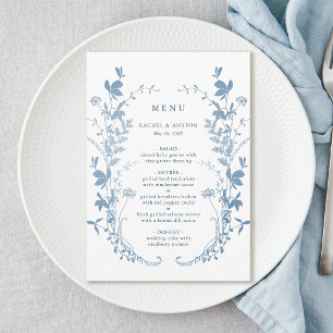 Elegant French Blue Botanical Wedding Menu