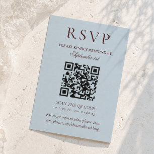 Elegant French Blue & Burgundy QR Code RSVP Card
