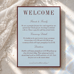 Elegant French Blue & Burgundy Wedding Welcome Program