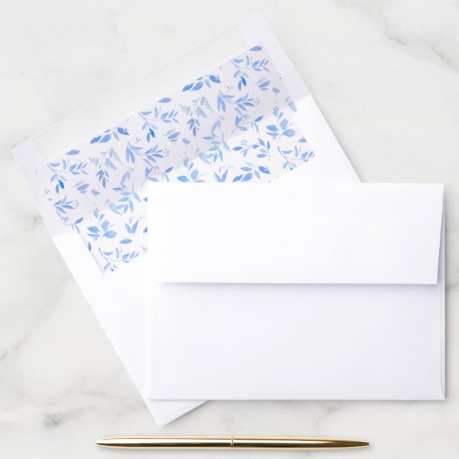 Elegant French Blue Floral Botanical Wedding Envelope Liner (Desk)