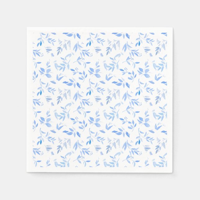 Elegant French Blue Floral Botanical Wedding Napkins (Front)